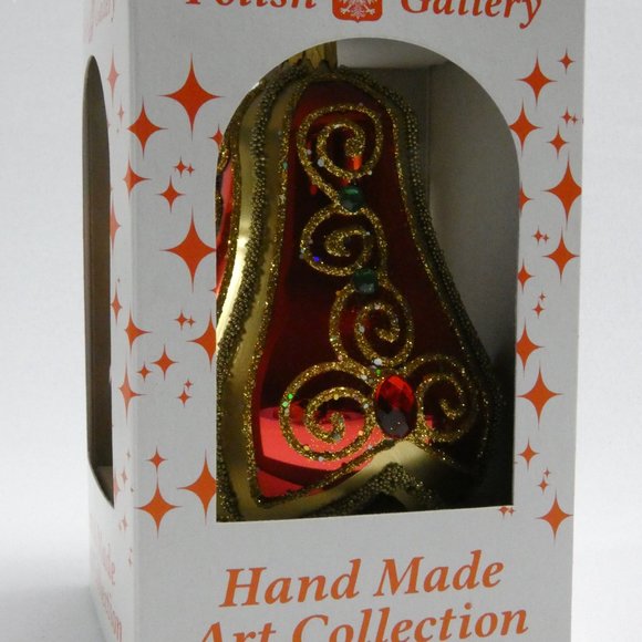 CHRISTMAS BELL Ornament RED 4-Inch Hand Made And Decorated Glass From Poland - Picture 7 of 7